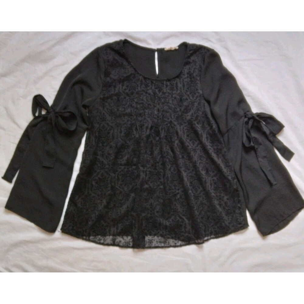 Mystree Velvet Burnout Top Whimsigoth Goth Dark Fairy Bell Sleeve Oversized Sm